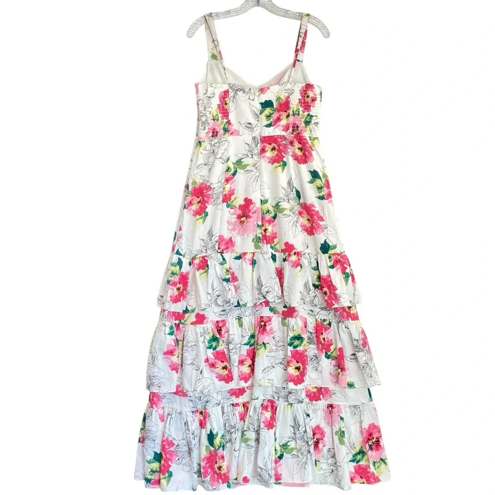 Abercrombie Fitch Maxi Tiered Ruffle Dress MP Pink Floral Strappy Flirty Y2K